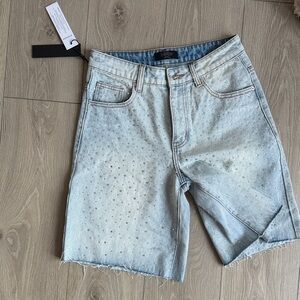 Light Blue Denim Shorts with Studded Design